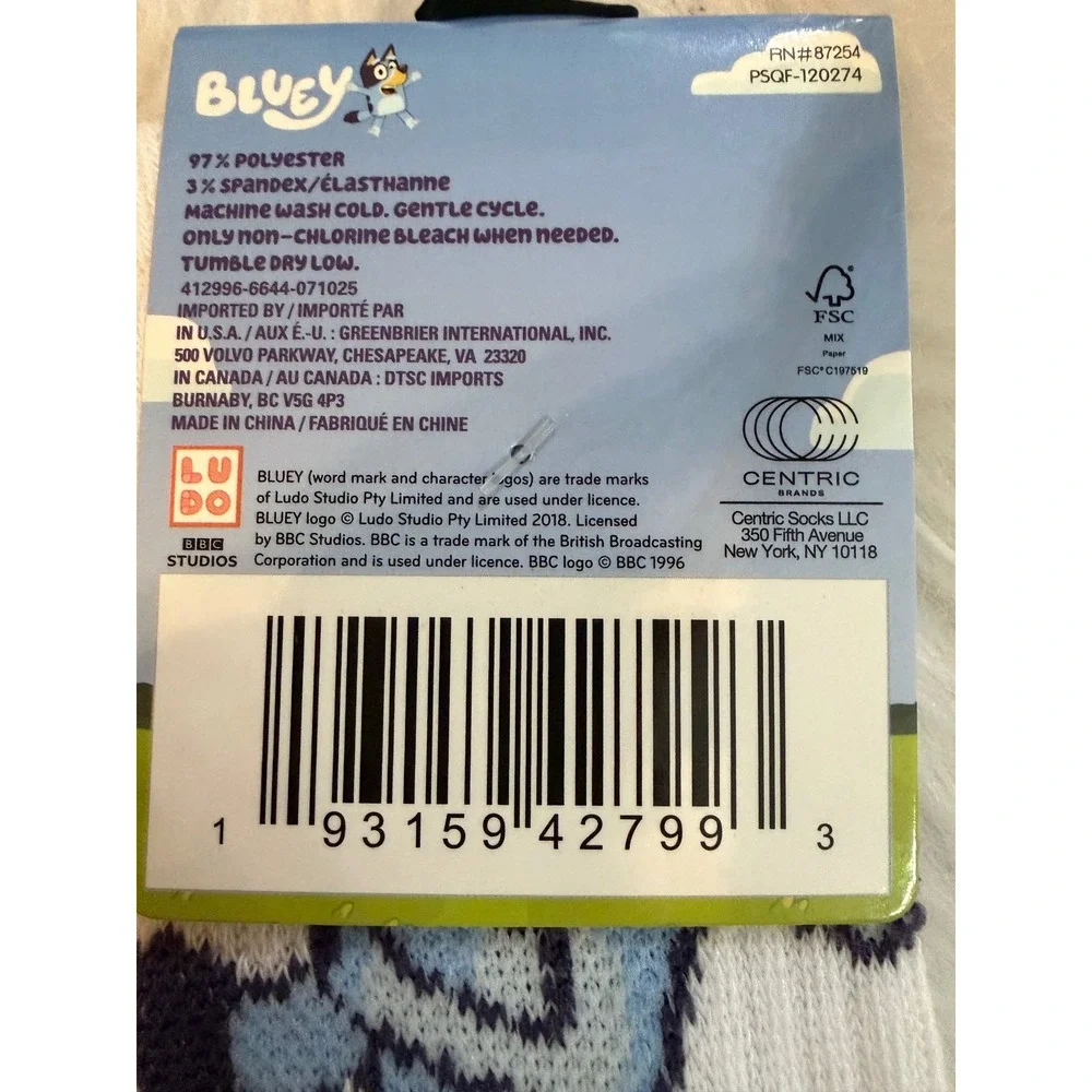 Bluey Kids Crew Socks White Teal Blue Colorblock Shoe Size 10-4 NWT